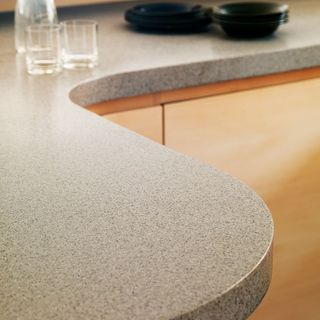 kitchen with grey acrylic stone kitchen worktops