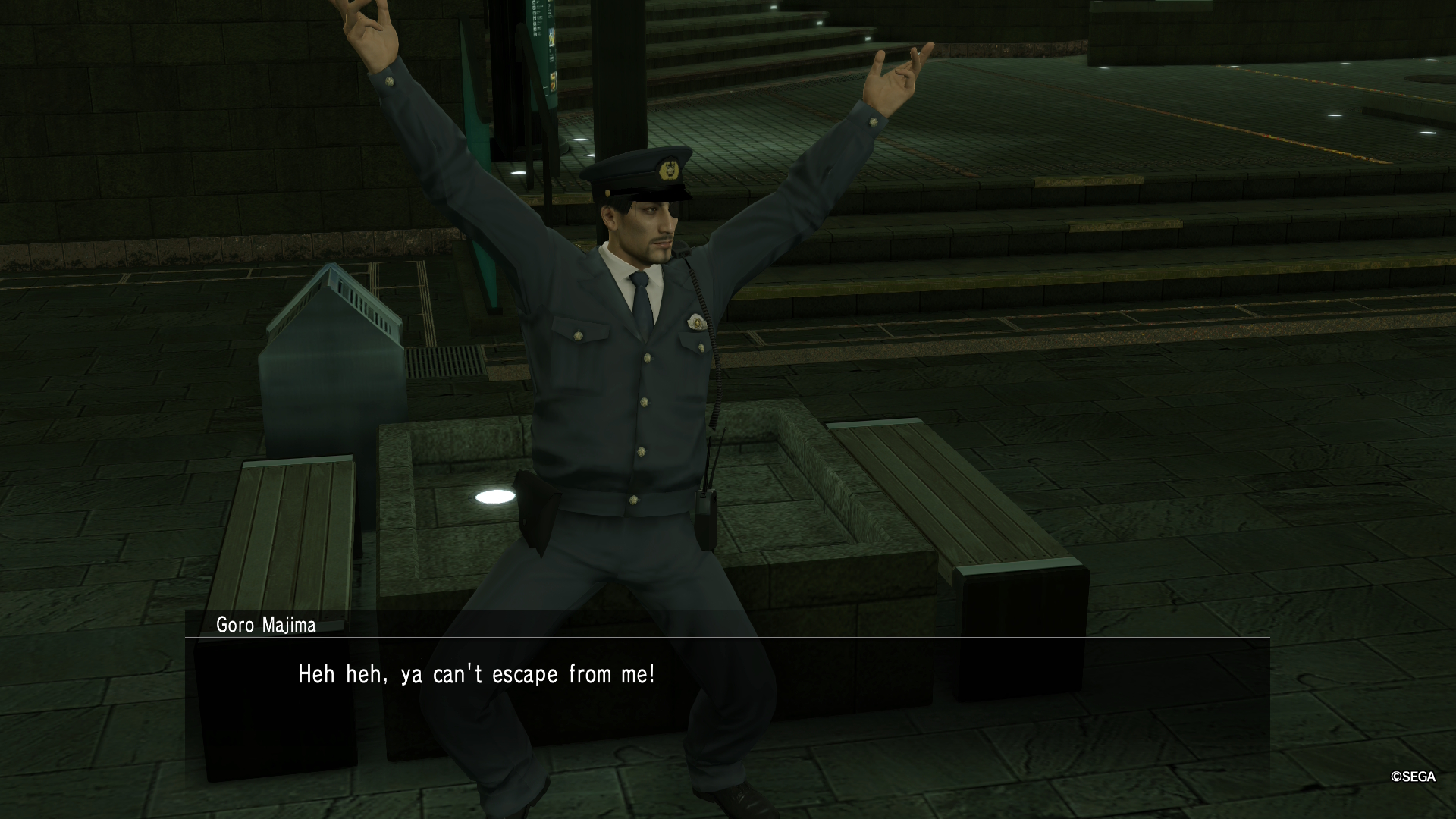 Majima in a police uniform in Yakuza Kiwami