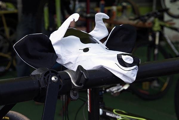 Huh? Jose Hermida's saddle was protected with this rather, er, interesting cover.
