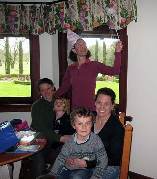 Mary McConneloug enjoys a visit with her family.
