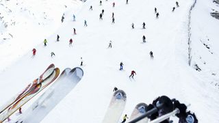 A view of skiers at a ski resort