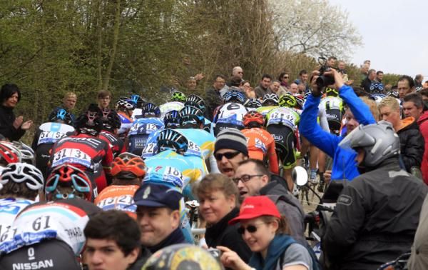 Spectators up close and personal with the riders at Paris-Roubaix