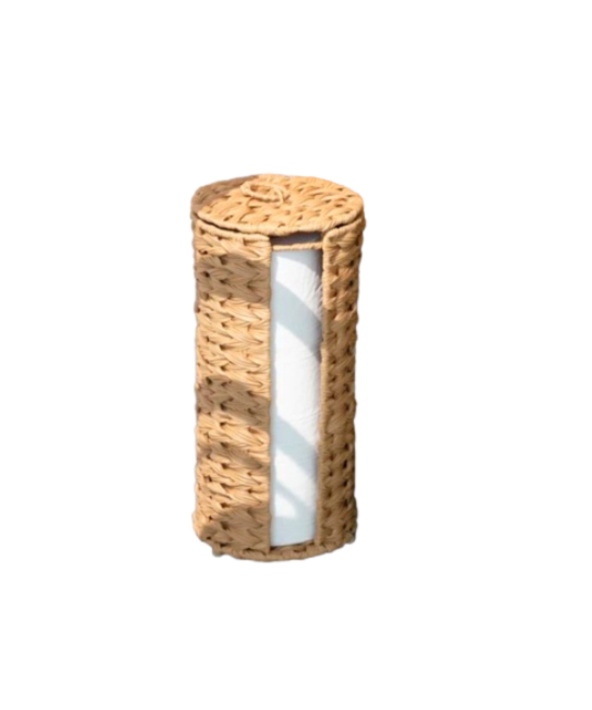 Woven rattan toilet roll holder