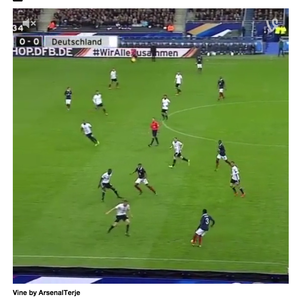 Vine video of a France-Germany football match that occurred during an explosion in Paris on November 13.