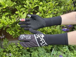 SPATZ "GLOVZ" Race Gloves on hands showing peepy index hole