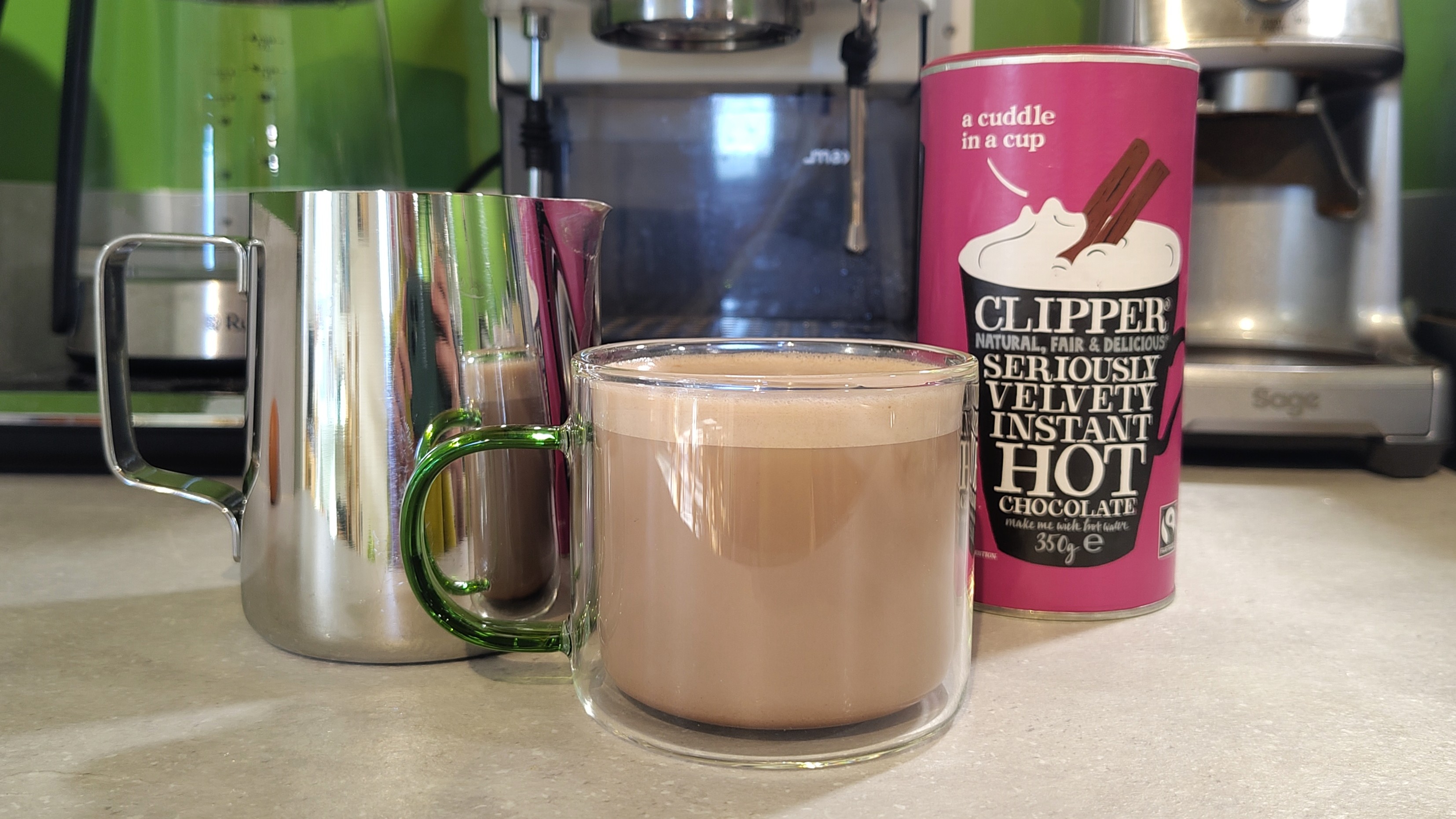 Hot chocolate made using coffee maker steam wand