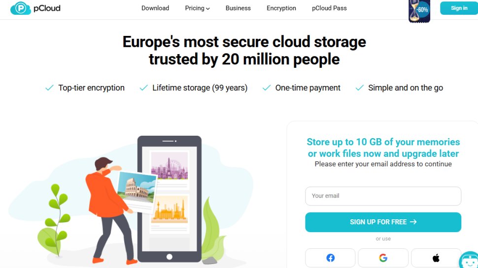 Website screenshot of pCloud (September, 2025)