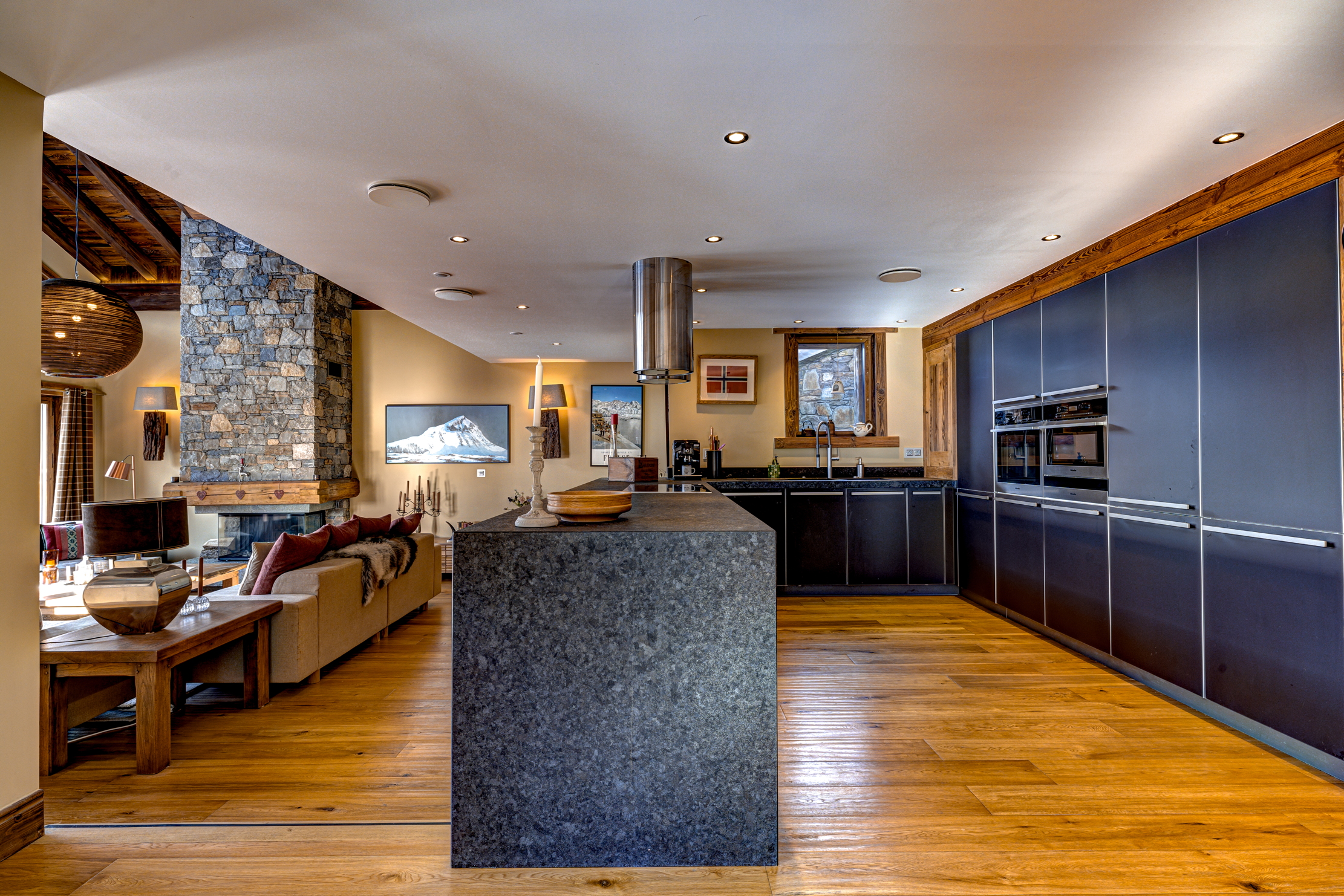 Images of the chalet in St Martin de belleville. lots of wood, lots of stone, lots of snow, lots of luxury