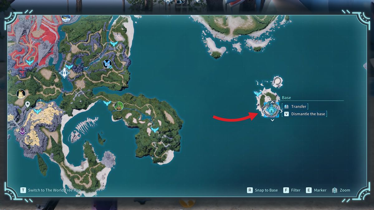 The Palworld map showing Sunlit Isle, which is a lonely little island in the eastern corner of the world. It's far from most things, but directly across from where players start the game.