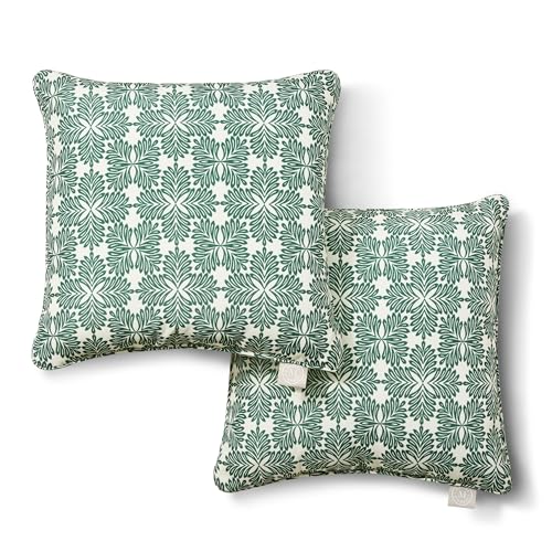 Martha Stewart Tulum Indoor Outdoor Decorative Pillow 2-Pack Set, Uv Fade Resistant, Water Repellent, Printed Modern Design, 18"x18", Green