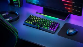 Razer BlackWidow V3 Mini Hyperspeed Phantom Edition on an RGB lit setup