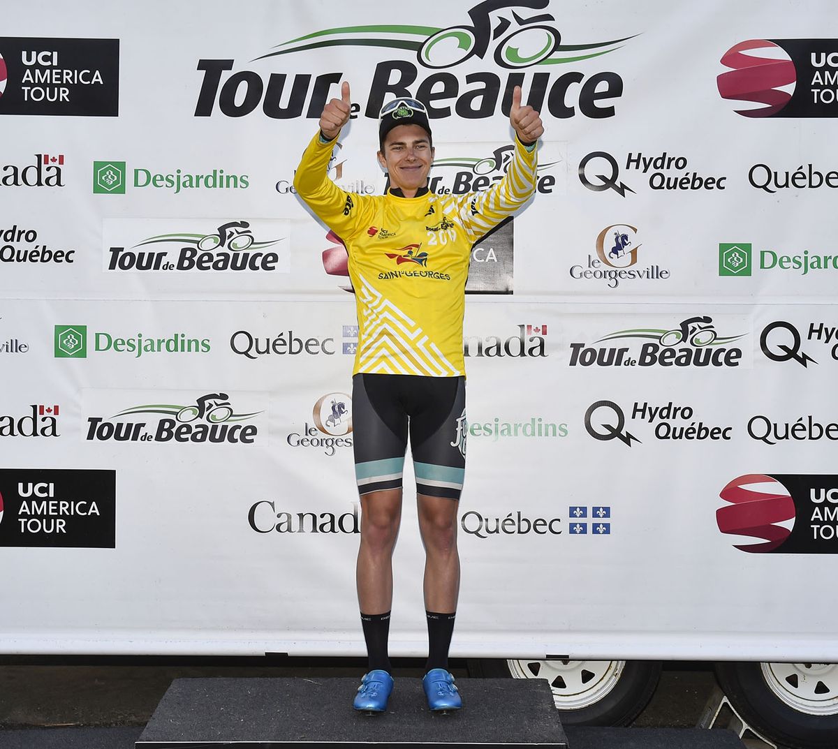 Nick Zukowsky in the lead at the Tour de Beauce.