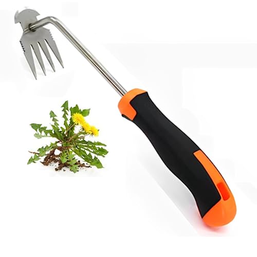 Weed Removal Tool, 2025 New Garden Weeding Tools Manganese Steel Hand Weeder Tool With Handle, 4 Teethes Dual Purpose Manual Weeders Tool Weed Pulling Tool for Garden (rubber Handle)