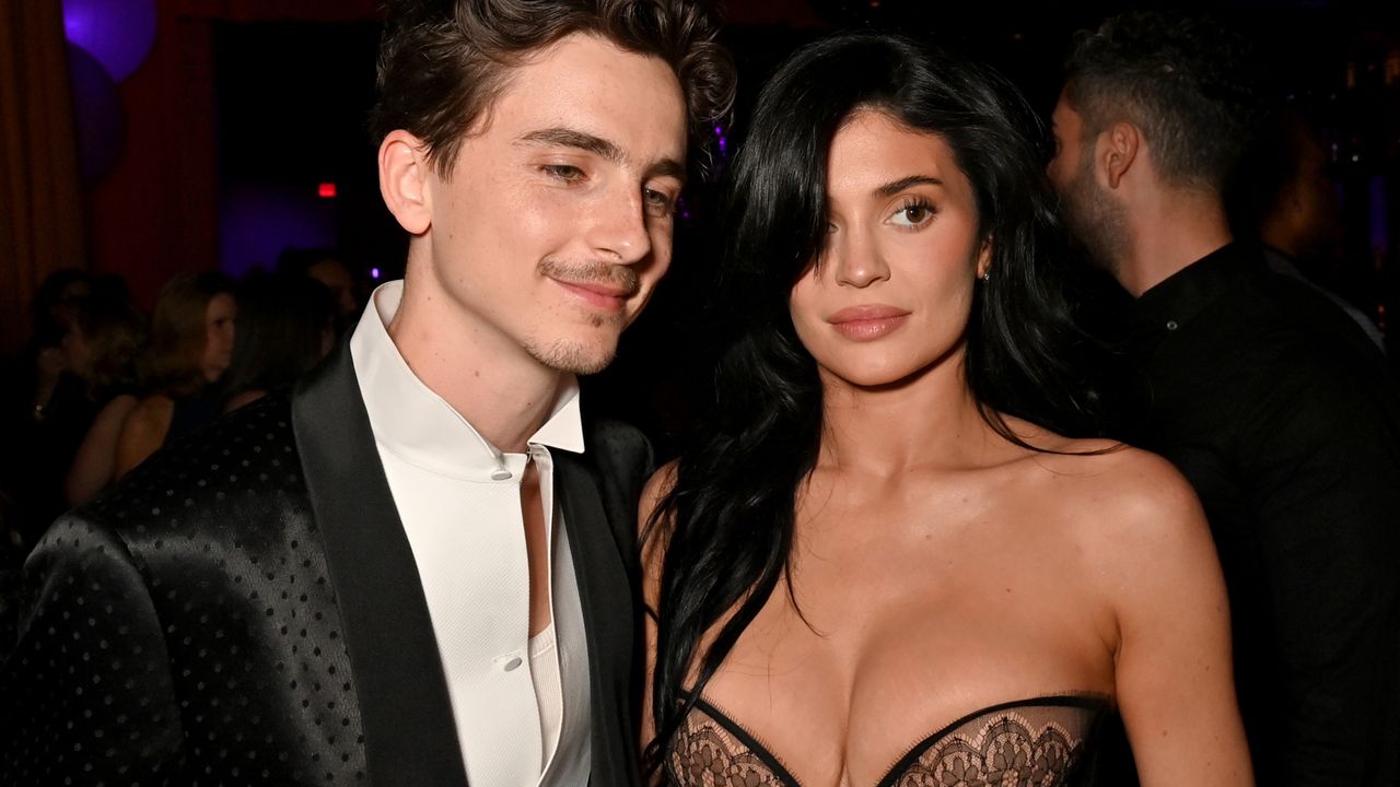 Kylie Jenner and Timothée Chalamet at the 2025 Oscars after-party wearing black outfits