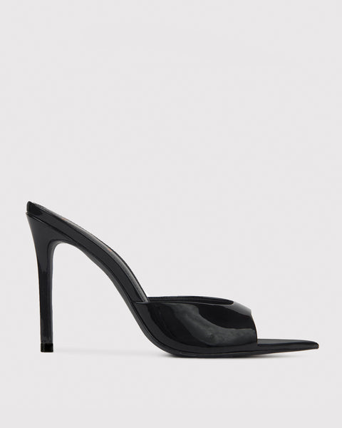 black heeled mule sandals