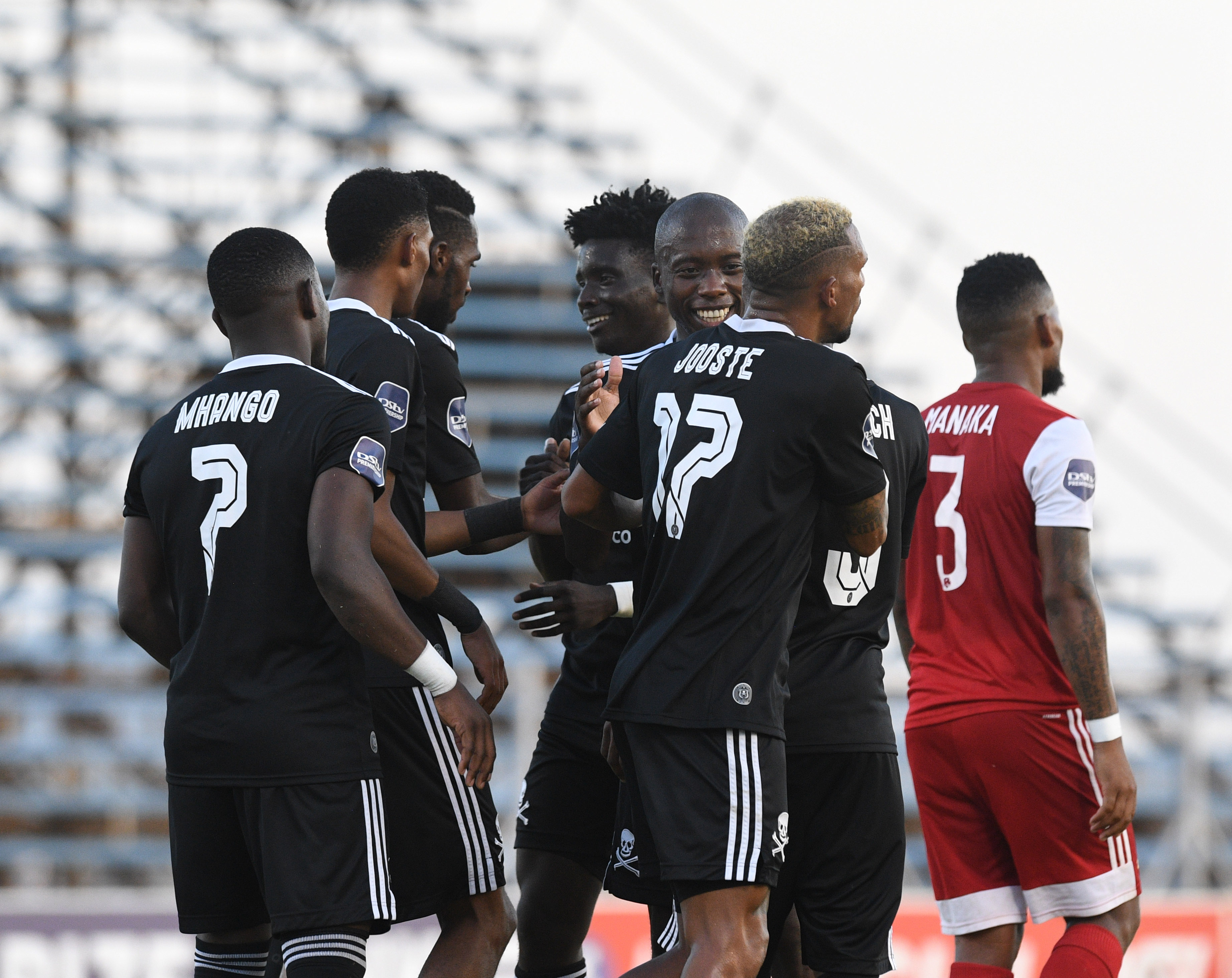 Fortune Makaringe celebrates his goal with teammates