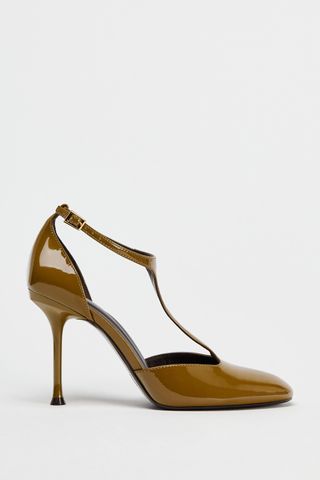 Heeled Faux Patent Leather Strappy Shoes