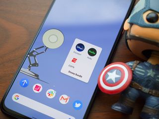 Disney+, Hulu, and ESPN apps in a folder on the Pixel 4