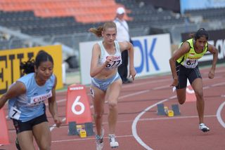 Dutee Chand runs the 200-meter race during the IAAF World Youth Championships in Donetsk, Ukraine in July 2013.