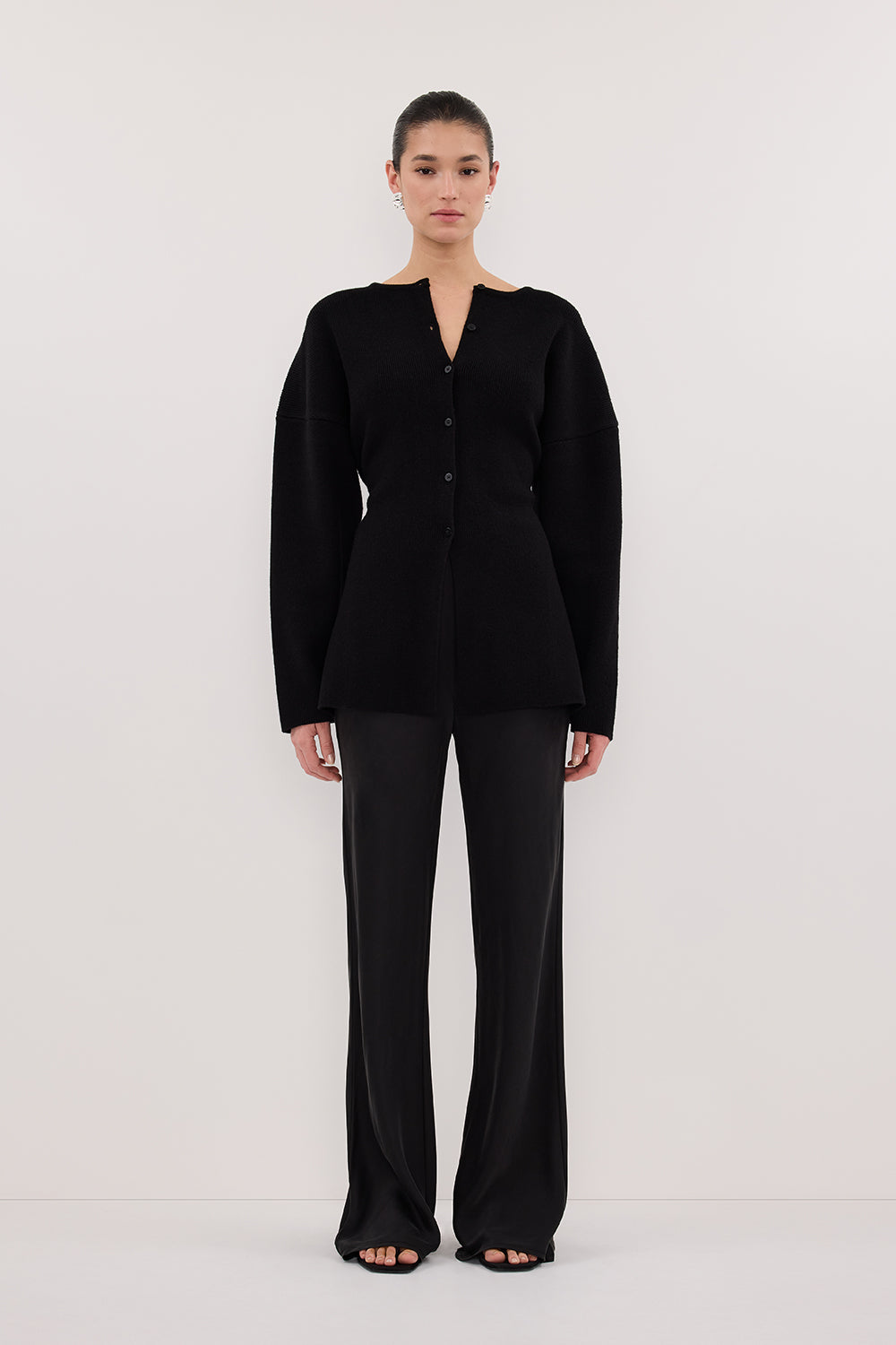 Martha Black Cinched Knit Cardigan - Xs / Black