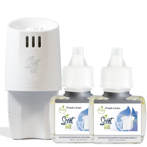Scent Fill Fresh Linen Plug in Air Freshener, Scented Oil Refills, 2 Refills + Diffuser