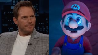 From left to right: Chris Pratt on Jimmy Kimmel Live and Mario in the Super Mario Galaxy Movie.
