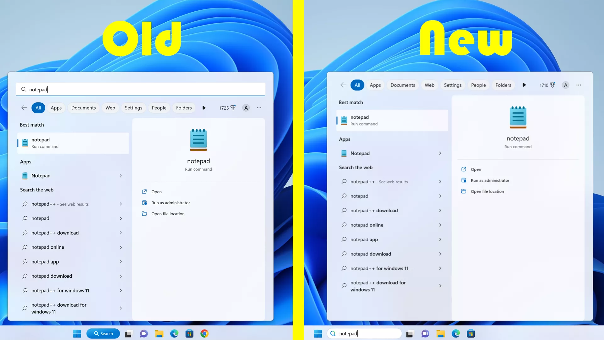 Windows 11 Old vs New Search