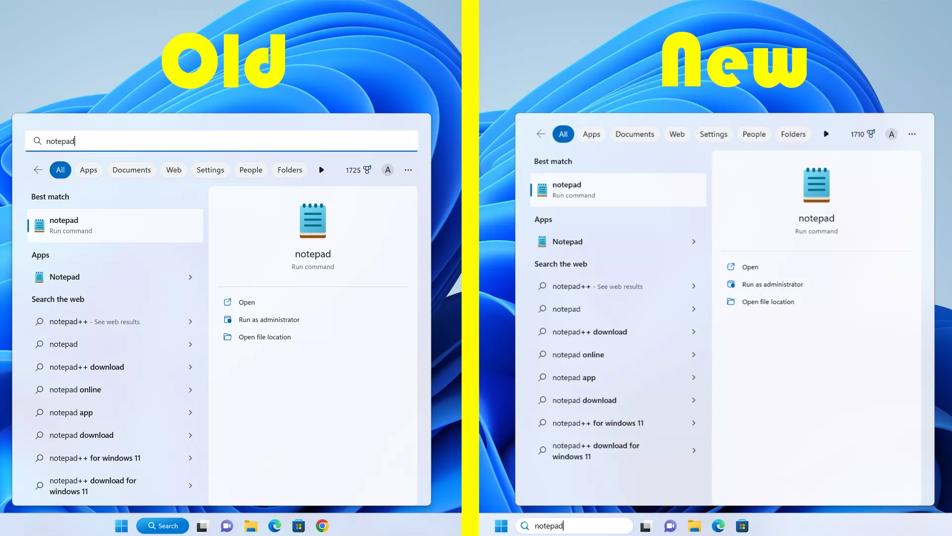 Windows 11 old and new search