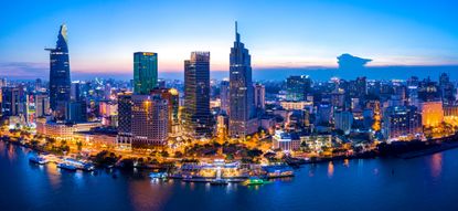 Vietnam Ho Chi Minh City Bach Dang Wharf Aerial view on Saigon River