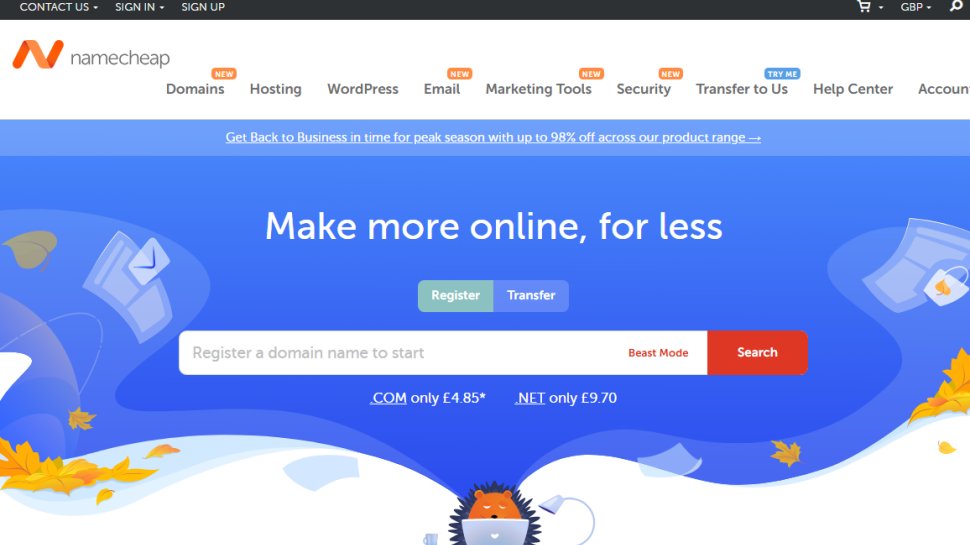 Website screenshot of Namecheap (September, 2025)