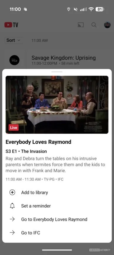 new Live Guide interface on YouTube TV for mobile