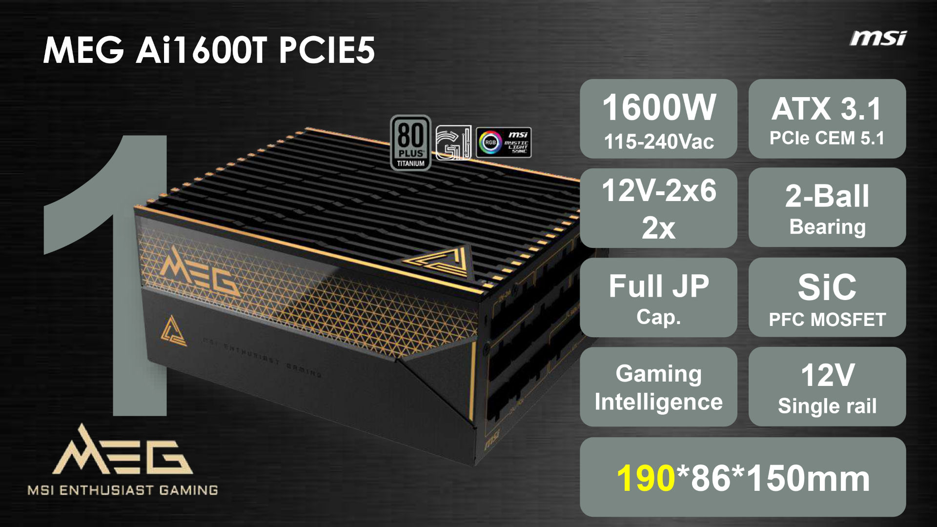 Promotional images of the MSI MEG AI1600T power supply unit