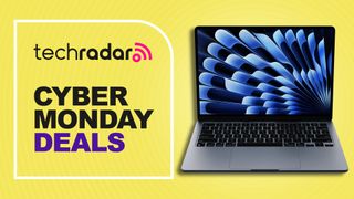 13-inch MacBook Air M4 against a yellow TechRadar deals background