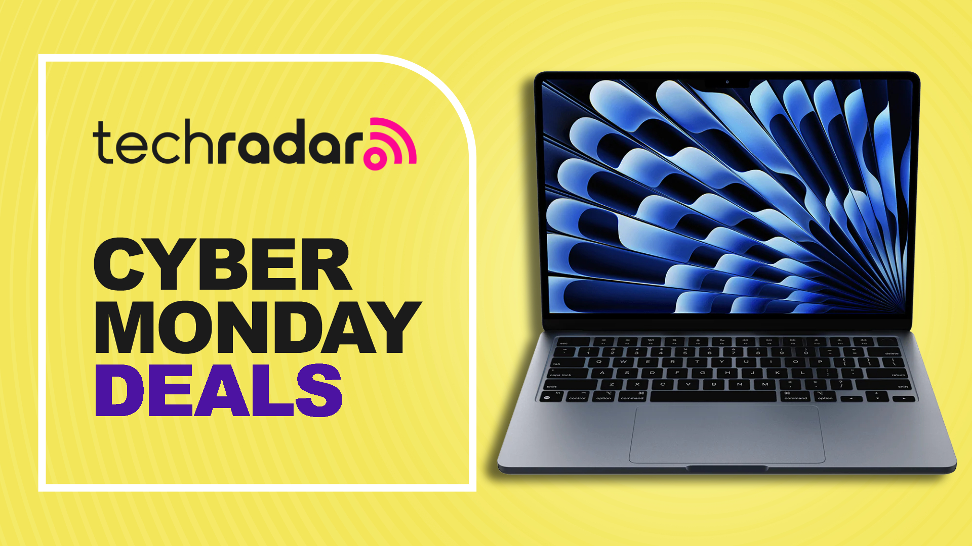 13-inch MacBook Air M4 against a yellow TechRadar deals background