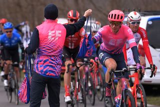 EF Pro Cycling's Sep Vanmarcke grabs lunch on the go on stage 5 of the 2020 Paris-Nice