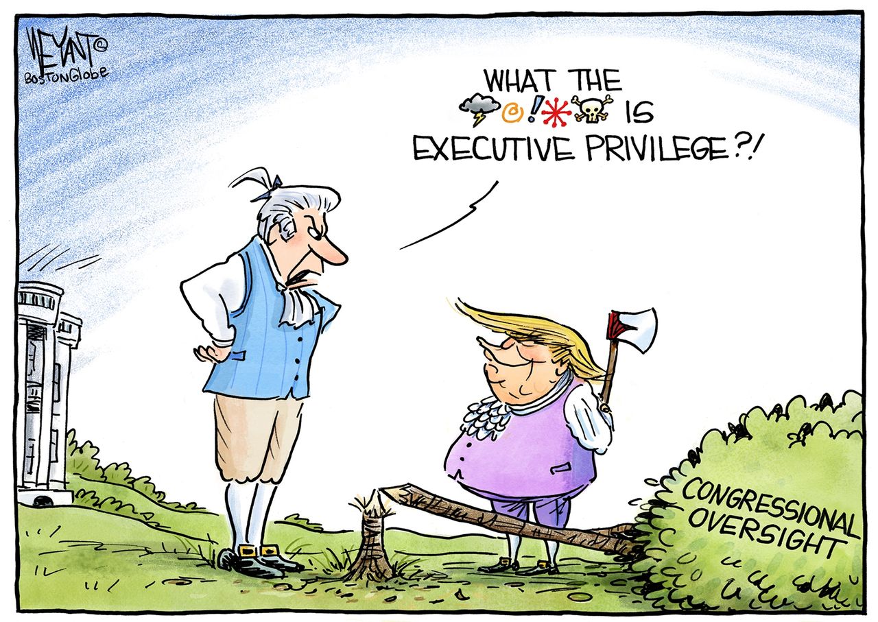 Political Cartoon U.S. Trump Executive Privlege Cherry Tree Congress