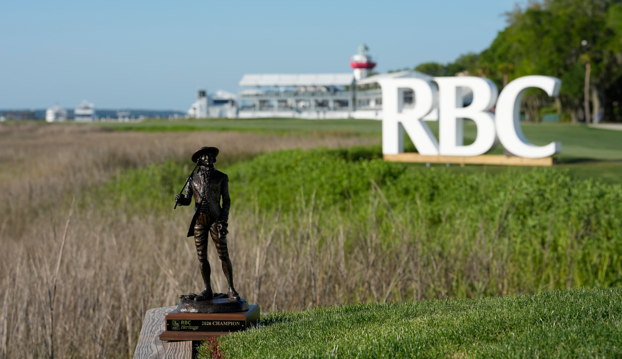 The RBC Heritage trophy and RBC branding behind it