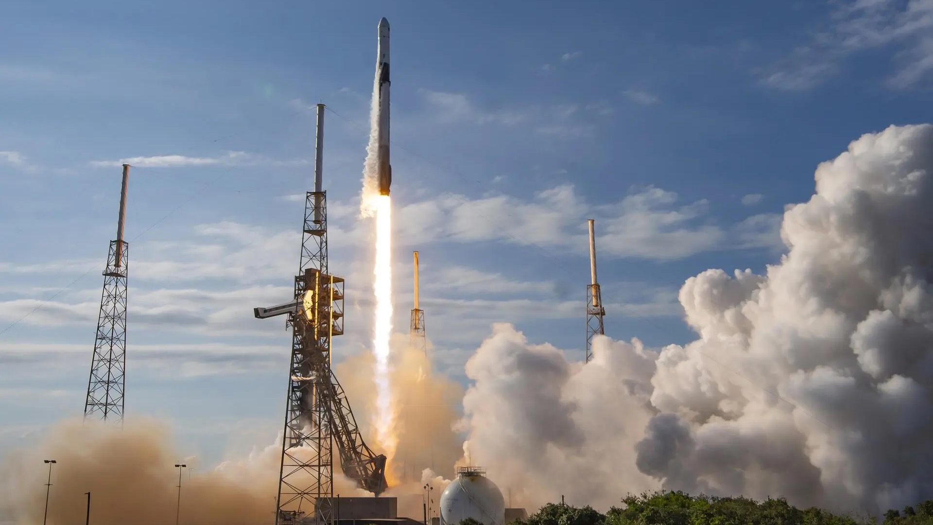 A SpaceX Falcon 9 rocket launches the company's Dragon spacecraft on the CRS-34 cargo mission to the ISS from Cape Canaveral Space Force Station on May 15, 2026.