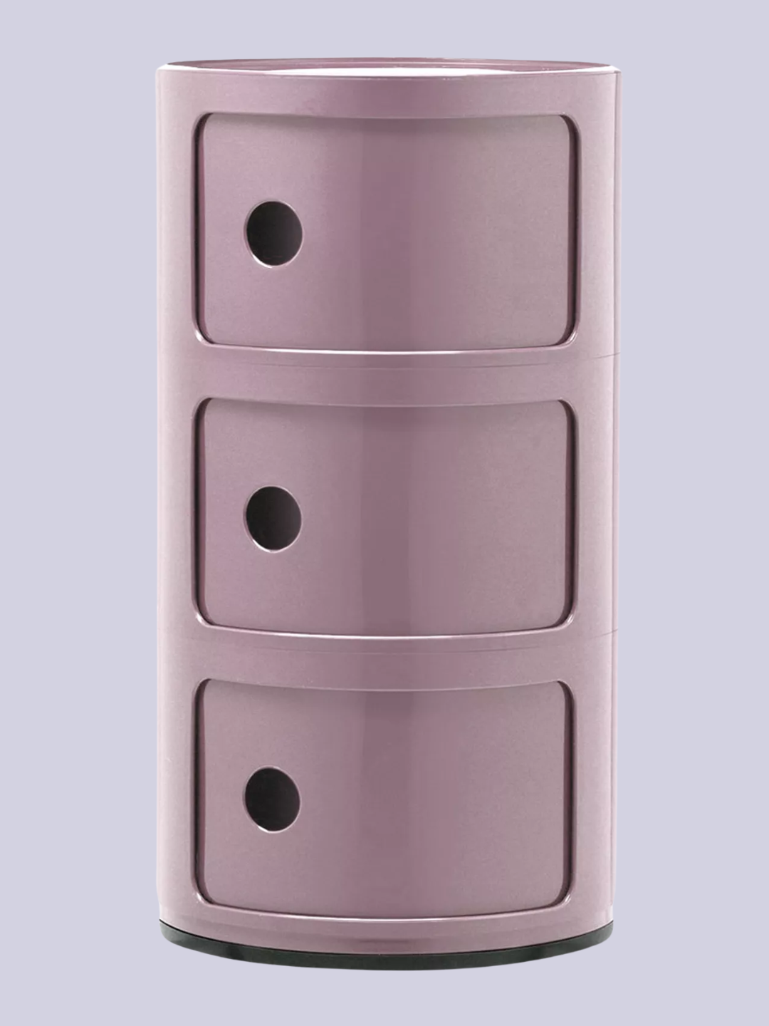 A purple side table with storage compartments