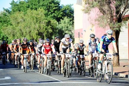The racers are off for the start of Ingkerreke Commercial MTB Enduro.