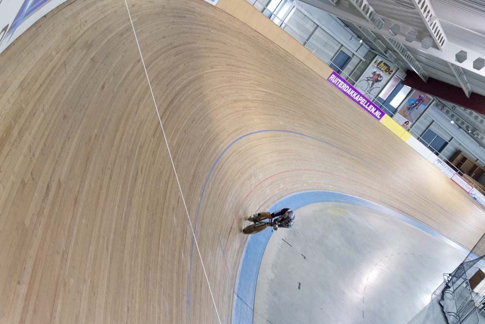 Thomas Dekker cuts a lonely figure in the velodrome