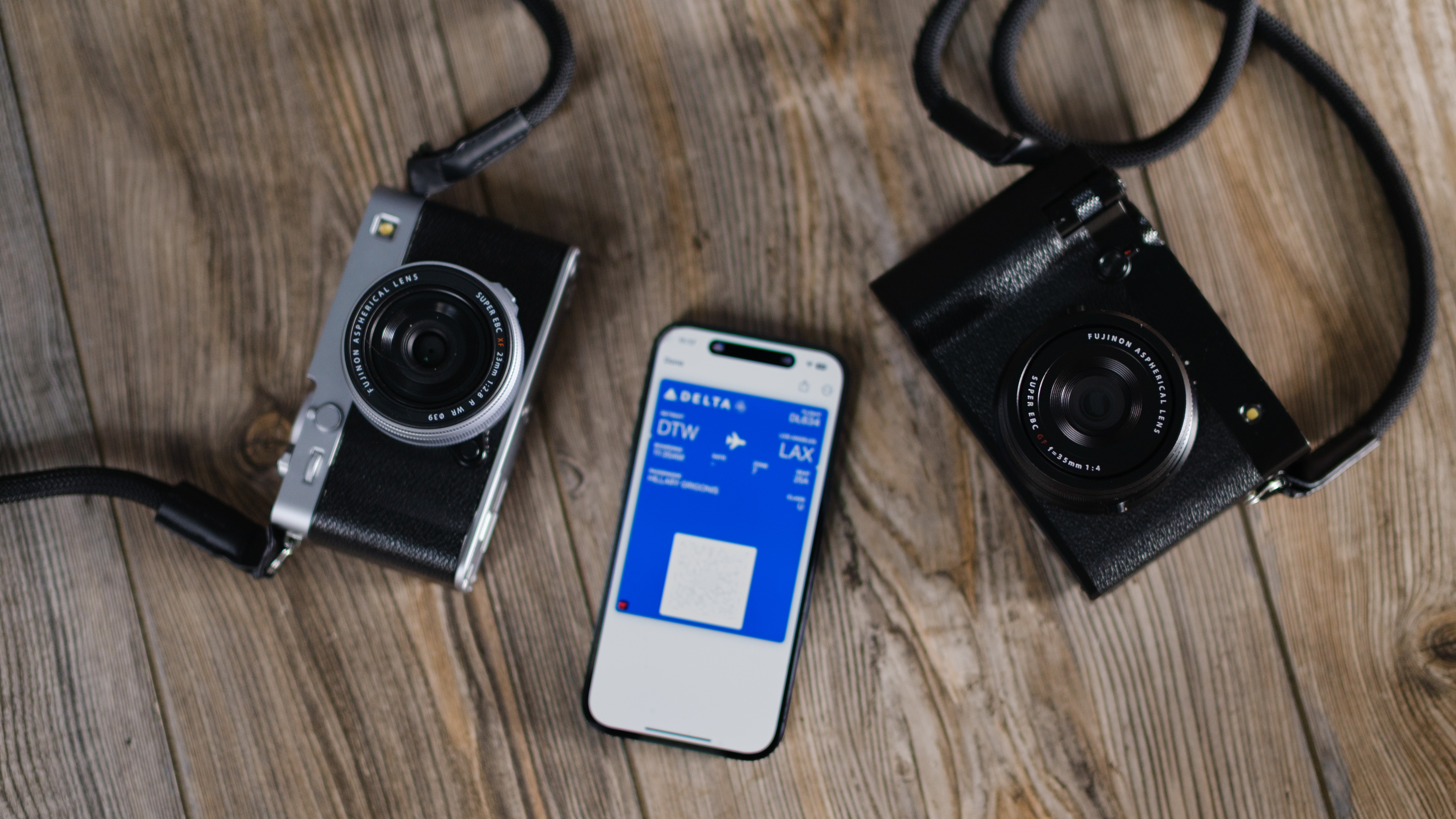 The Fujifilm X-E5 (silver) and GFX100RF (black)