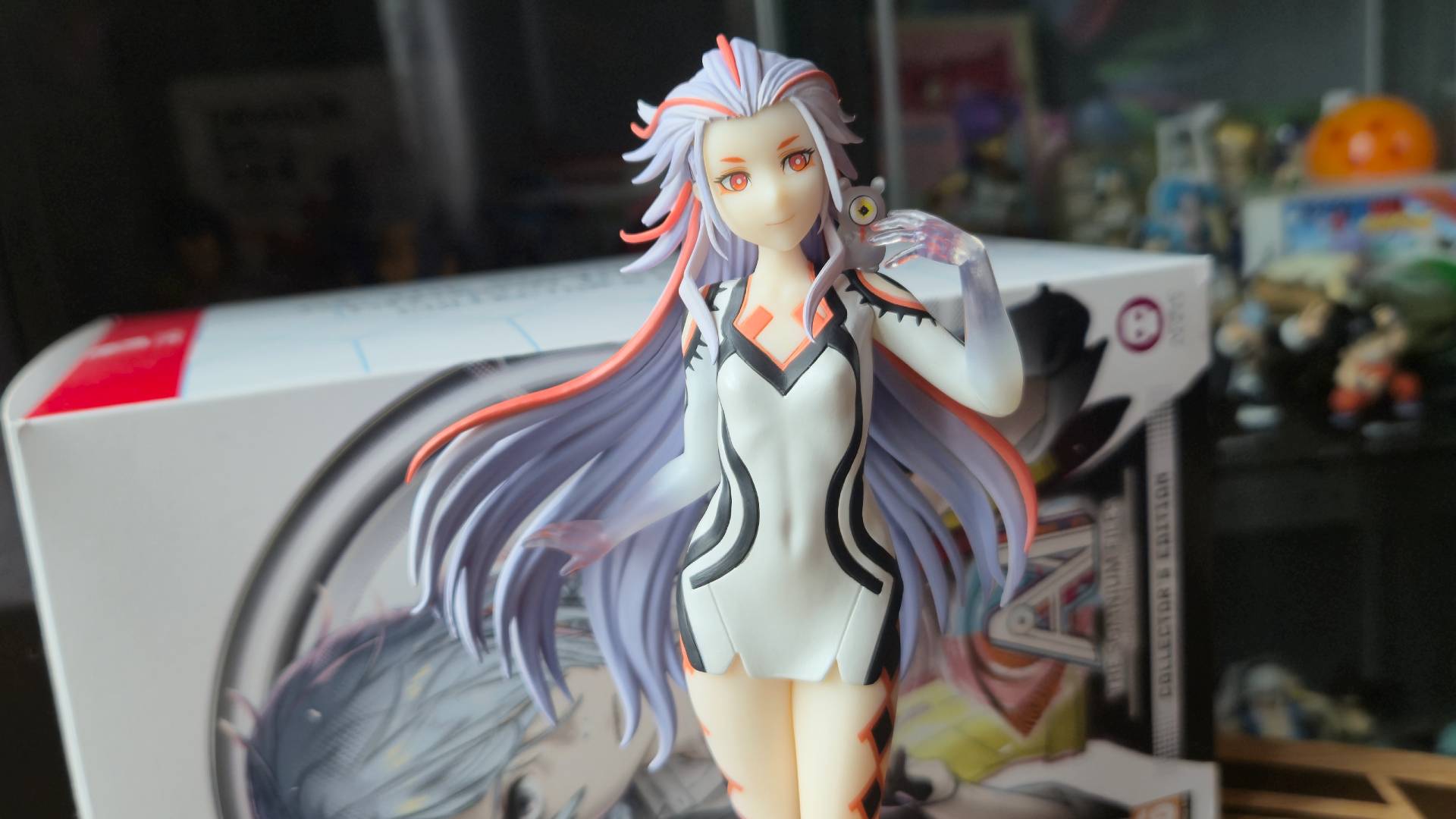 Photo by Rosalie Newcombe of the Aiba Pop-up Parade figure by Good Smile Company sitting in-front of the Nintendo Switch collector&#039;s edition box.