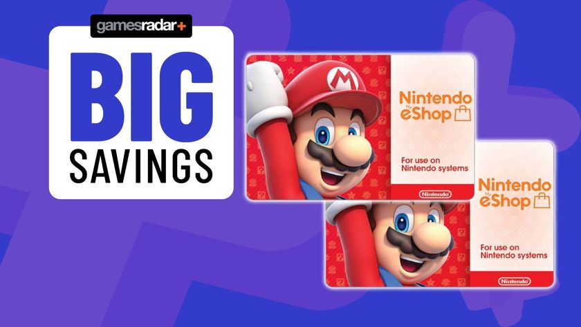 An image of two Super Mario-branded gift Nintendo gift cards sitting on a blue GamesRadar+ background.