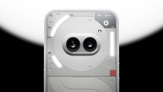 Nothing Phone 2a; a white phone with eye-like cameras