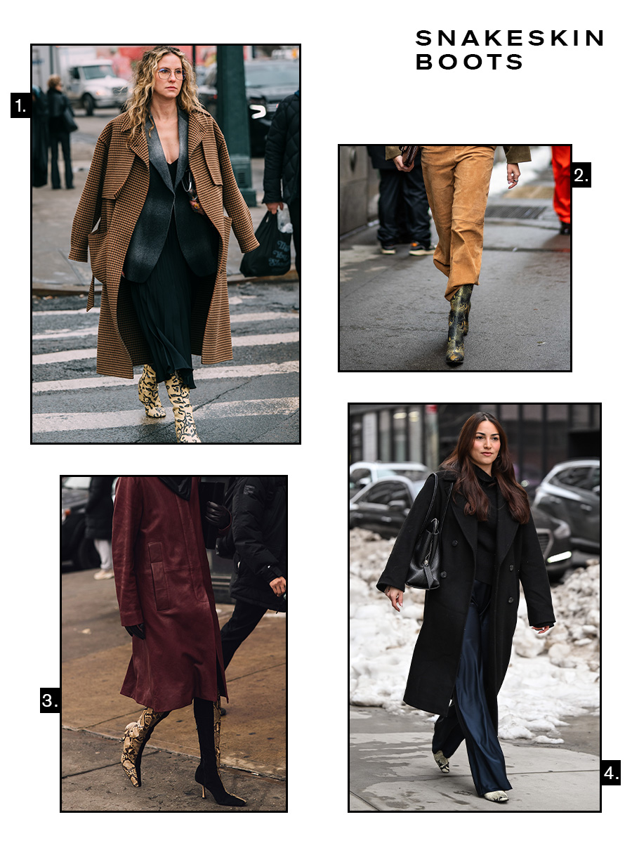 NYFW Street Style 2026 Shoe Trends: Snakeskin Boots