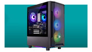 Skytech Shadow gaming PC on a blue background