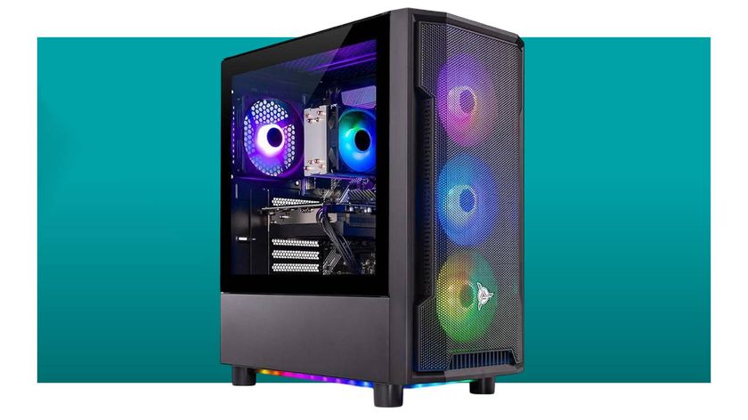 Skytech Shadow gaming PC on a blue background