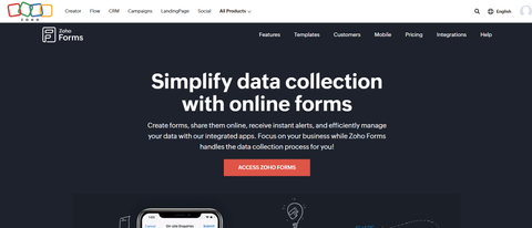 Website screenshot for Zoho Forms