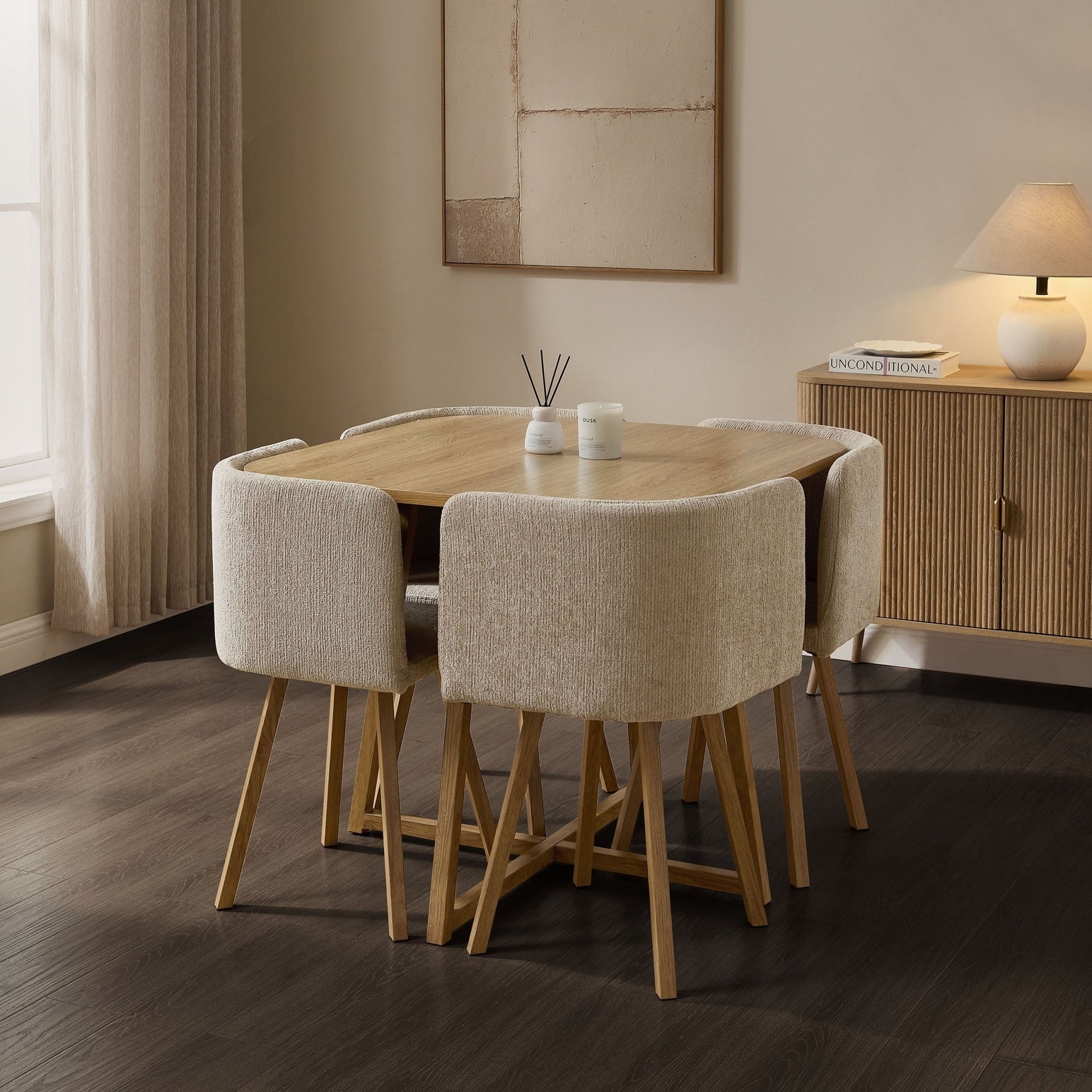 Ava Space Saver 4 Seater Dining Table and Chairs - Mushroom